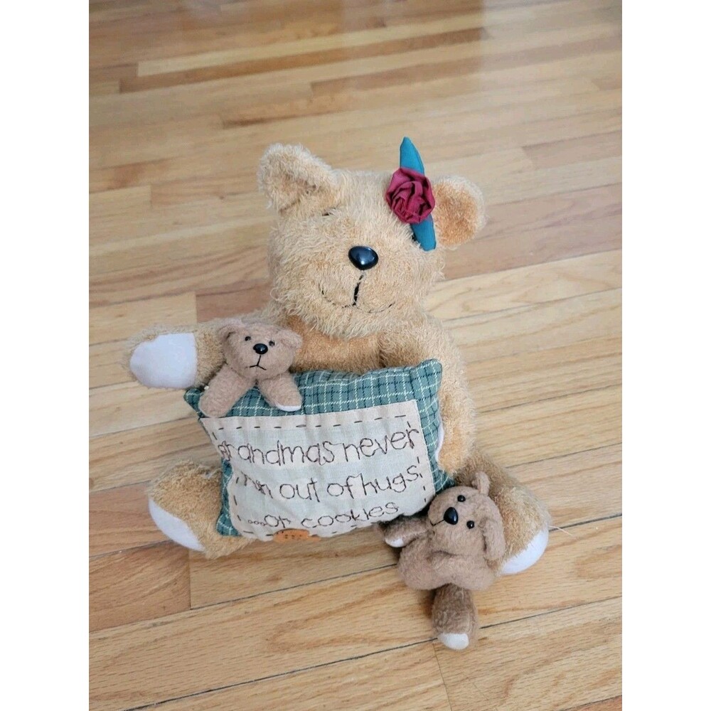 Vtg Grandma Bear with 2 Cubs“Grandma’s Never Run Out of Hugs or Cookies Pillow